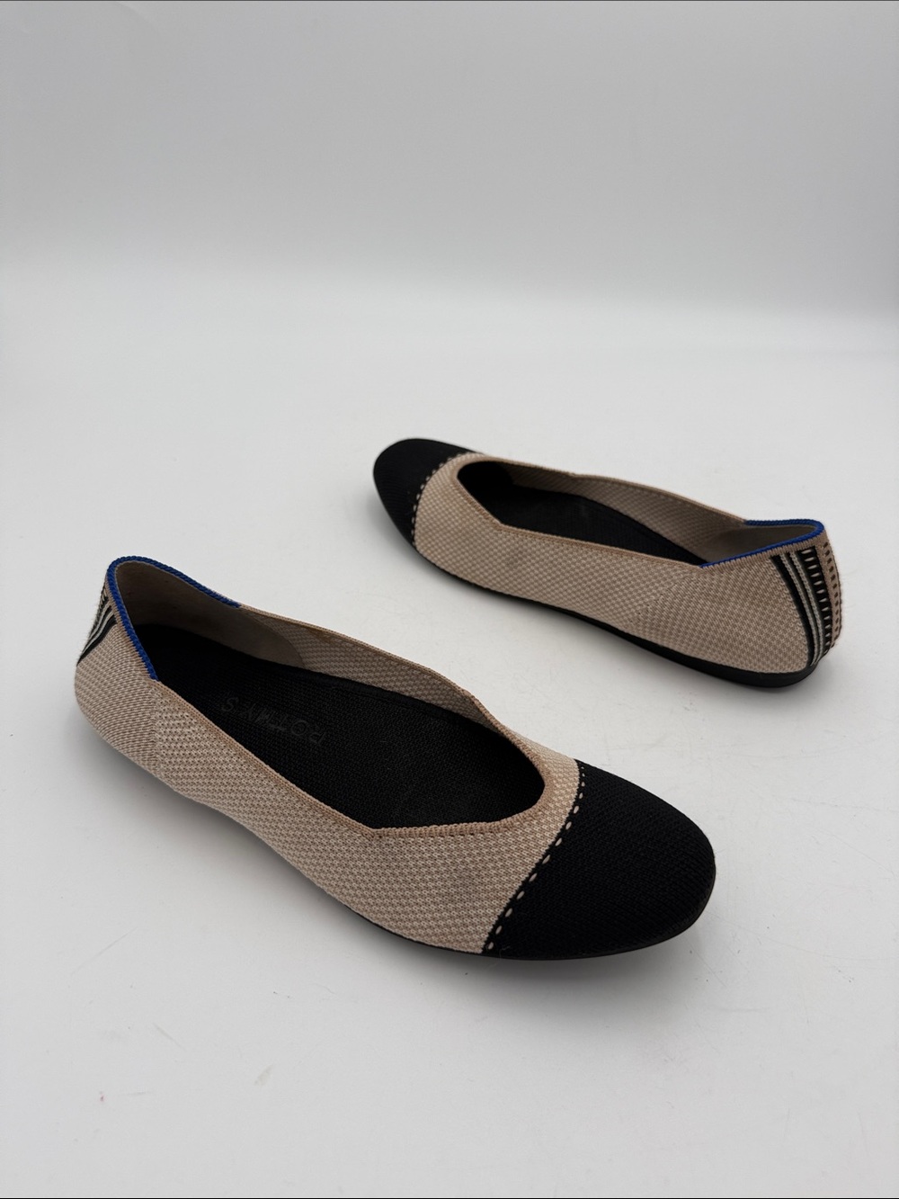 Rothy's Beige and Black Knit Ballet Flats